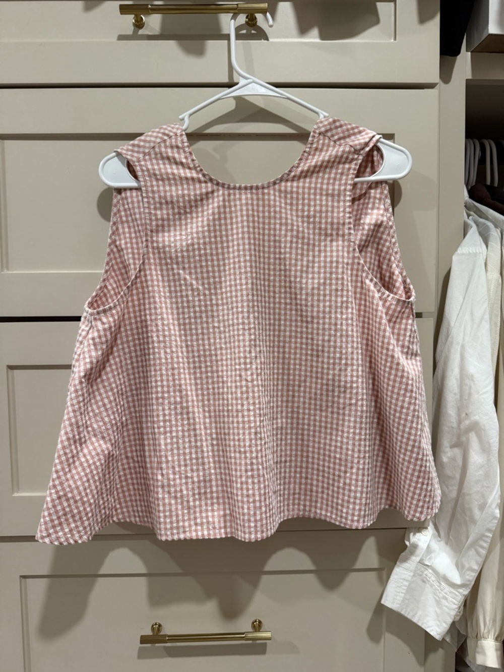 Pink Gingham Swoop back top